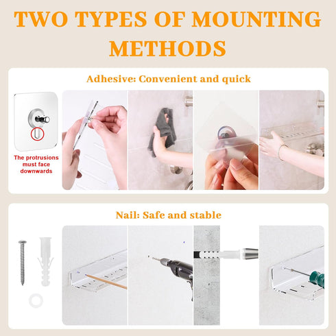 4 Pack LAZYROSY Floating Shelves Clear Acrylic/PET Wall-Mounted No Drill Storage with Adhesive, Invisible Bathroom