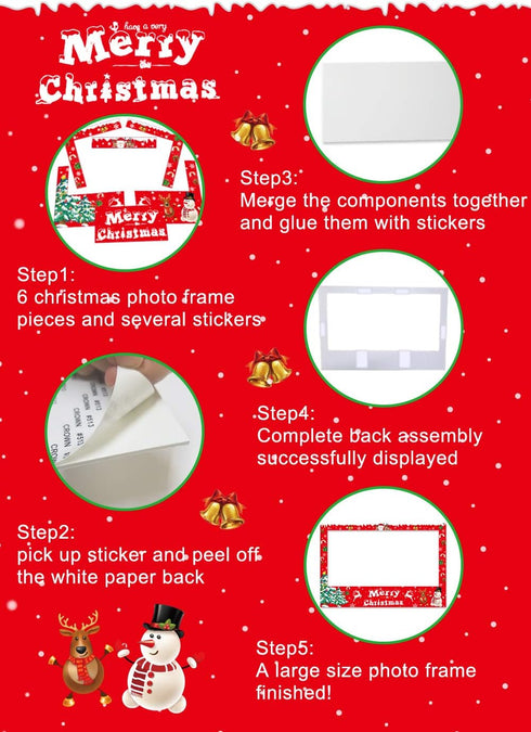 Christmas Photo Booth Props Frame, Party Supplies for Xmas/Winter/Holiday New Year Decorations