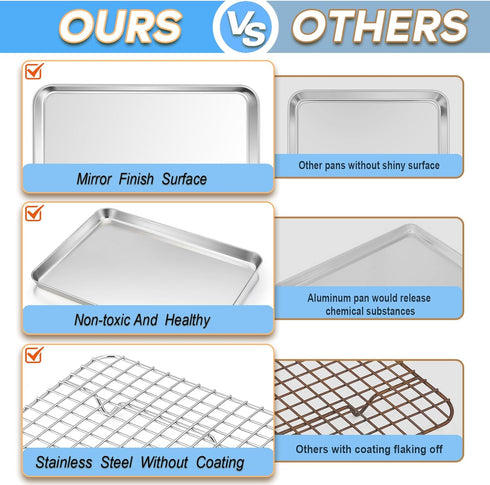 TeamFar 16 x 12 x 1 Inch Baking Sheet with Rack, Stainless Steel Cookie Baking Pan Tray for Roasting Cooling