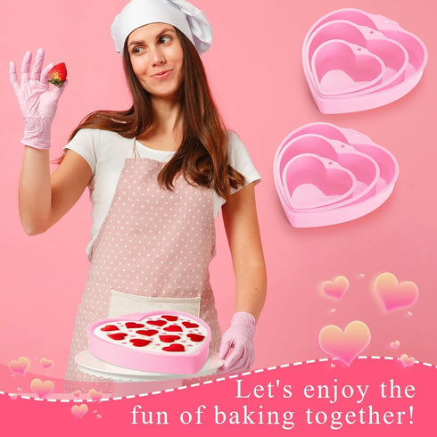 Heart Shaped Cake Pans, 3 Pcs Silicone Molds, Non-Stick Heart Baking Pans for Valentine's Day Desserts