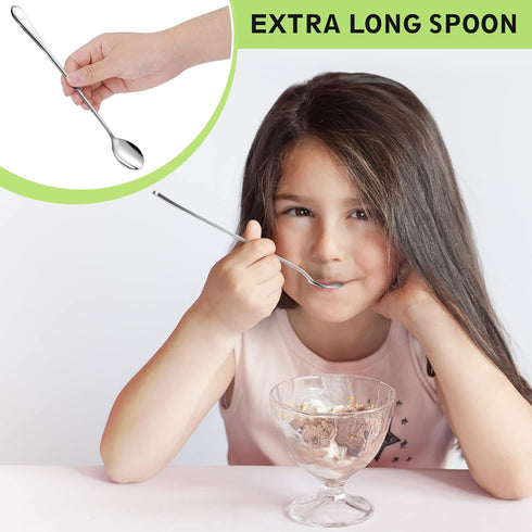 9-Inch Long Stainless Steel Coffee Spoons, Ice Cream Spoon, Tea Spoons, 2 Pack for Cocktail Stirring, Coffee Bar