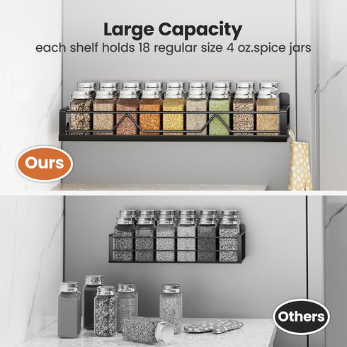 Mystozer 16.9 Inch 5 Pack Wide Large Capacity Magnetic Spice Rack for Refrigerator, Metal Fridge Shelf, Black