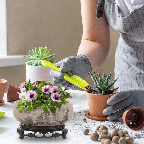 Water Lily Bowl Planter - Narcissus Bonsai Pot Ceramics Hydroponic Lotus Planter Ceramic Water Lily Pot with Stand No