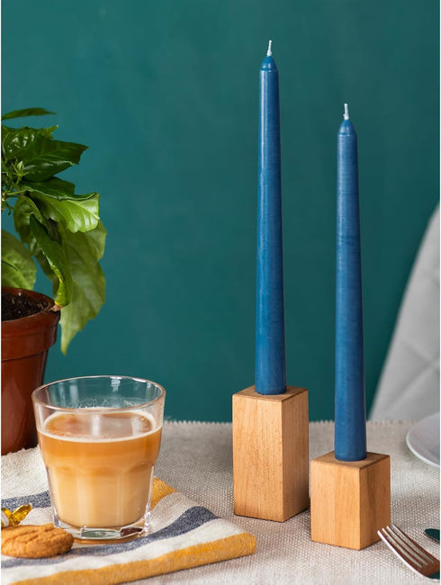 CANDWAX 8 inch Dark Blue Tapered Candles - Set of 12 Dripless Dinner Candles