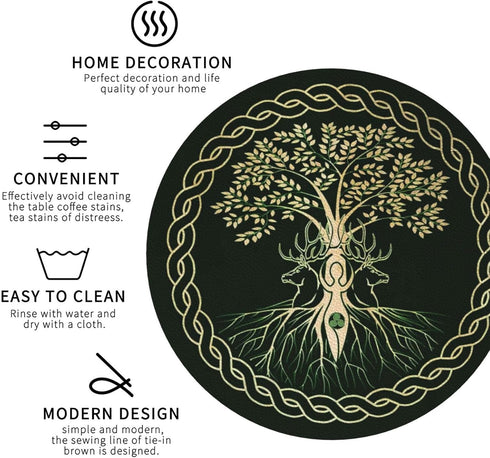 MINIOZE Set 6 Norse Viking Wicca Yule Yggdrasil Coasters of Coasters for Drinks Absorbent Double-Sided Leather PVC