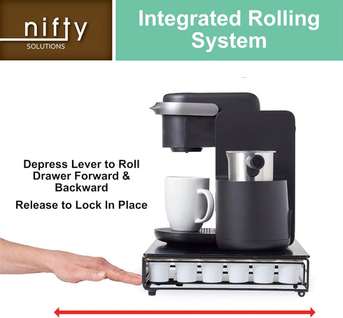 Nifty Rolling Coffee Pod Drawer, Black Finish, Compatible with K-Cups, 36 Pod Pack Holder, Slim Kitchen Organizer