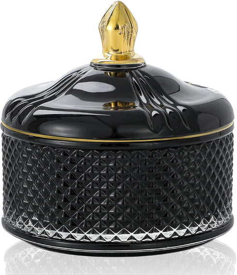 7 oz Glass Jewelry Jar - Diamond Facet Glass Candy Dish with Lid - Decorative Box for Storage Organizer Gift