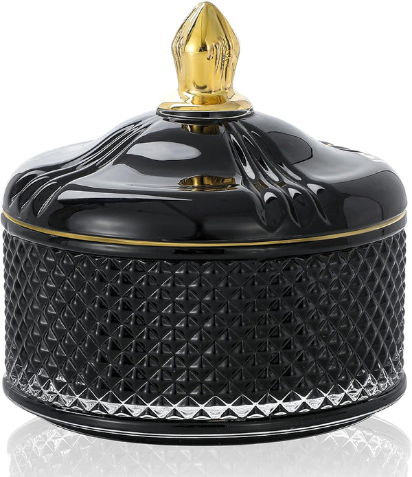 7 oz Glass Jewelry Jar - Diamond Facet Glass Candy Dish with Lid - Decorative Box for Storage Organizer Gift