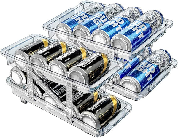 Set of 2 Adjustable Soda Can Organizer for Refrigerator - Beverage Can Dispenser for Standard, Skinny, and Tall Cans