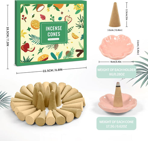 SCENTORINI Incense Cones, 120 Cones with Holder for Relaxation Meditation Kit, Cedarwood, Vanilla, Mint, Cinnamon