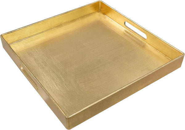 MAONAME Gold Decorative Tray with Handles, Foil Serving Tray for Ottoman, Square