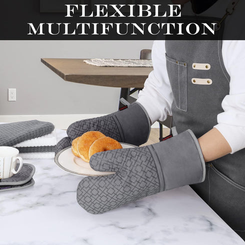 Oven Mitts and Pot Holders Set, 6pcs High Heat Resistant 550 Degree Oven Gloves with Non-Slip Silicone Surface
