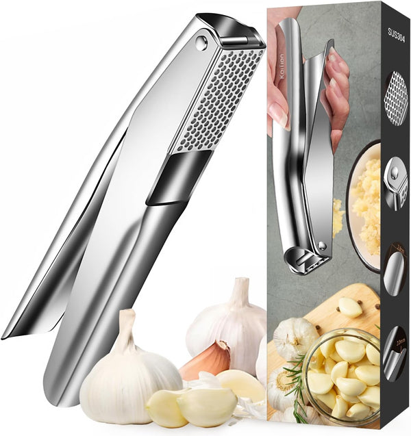Stainless Steel Garlic Press, Premium Garlic Crusher - Leak-Proof, Easy to Clean,