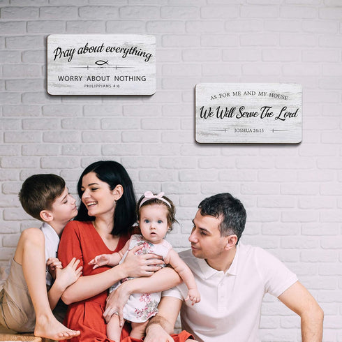 Jetec Rustic Wood Sign - 2 Pieces "As for Me and My House We Will Serve The Lord" Bible Verse Wall Decor