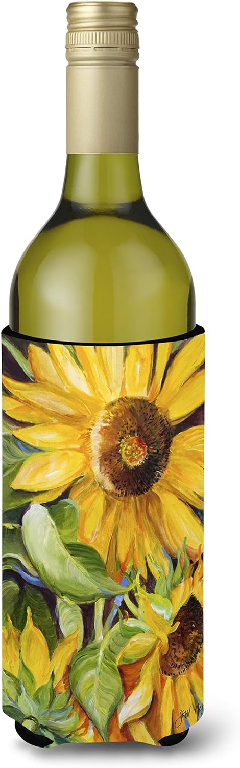Caroline's Treasures JMK1172LITERK Sunflowers Wine Bottle Hugger Sleeve, Machine Washable Insulated Beverage Holder