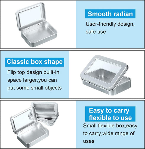 24 Pcs Rectangular Hinged Tins, Metal Storage Organizer with Clear Window for Candies, Mini Portable Containers