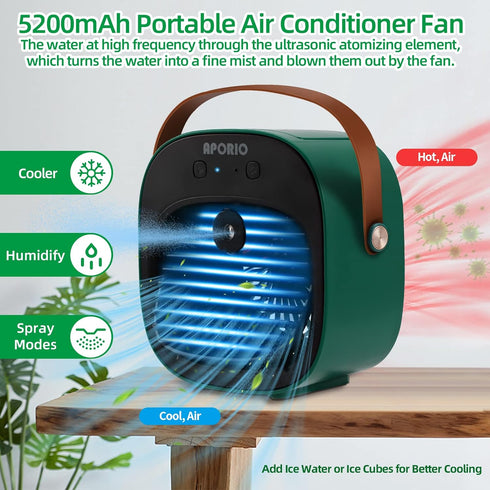 Portable Air Conditioner-5200mAh Rechargeable Personal Air Cooler with 3 Speeds Duration 5-10 hrs, Quiet Mini Air Conditioner Fan, Desk Cooling Fan for Home, Bedroom, Travel, and Office by aporio