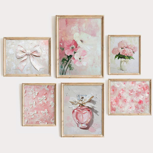 Lwoztra Pink Nursery Wall Art Floral Bow Canvas Prints Girls Room Wall Decor