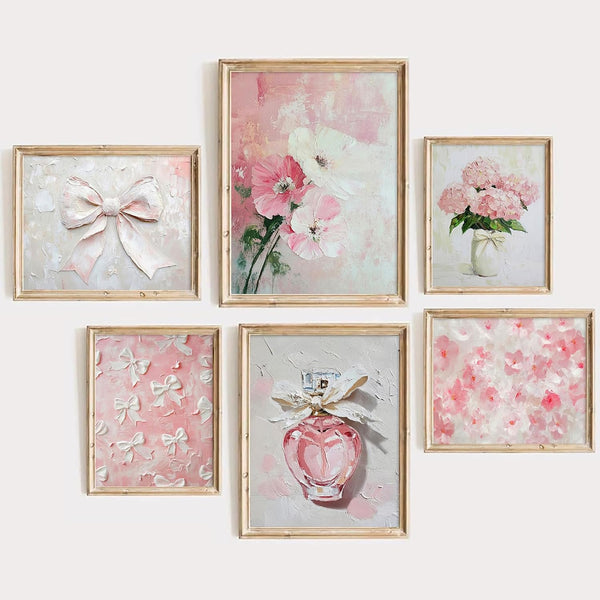Lwoztra Pink Nursery Wall Art Floral Bow Canvas Prints Girls Room Wall Decor