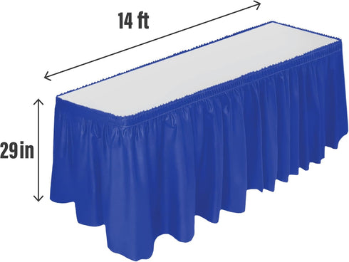 DecorRack Table Skirt, 29 in x 14 ft - BPA Free Plastic Disposable, Reusable Rectangular Tablecloth Skirt, Royal Blue