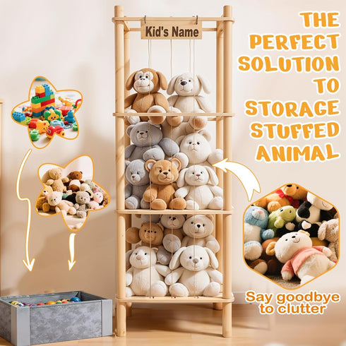WORLDMX 57In Stuffed Animal Storage with Toys Tray, Large Wooden Stuffy Plushies Storage Holder Extra Large Capacity