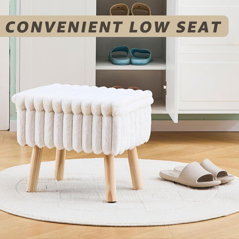 Wimarsbon Storage Ottoman,Soft Faux Fur Footstool with Padded Seat, Small Reading Vanity Chair, Footrest with Wood Tray