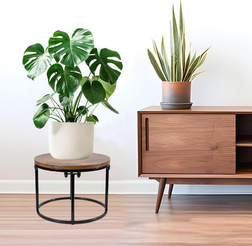 ARTORA Plant Stand Indoor Short Plant Shelf Mid Century Metal and Wood Stool Flower Pot Holder Modern Plant Display Low
