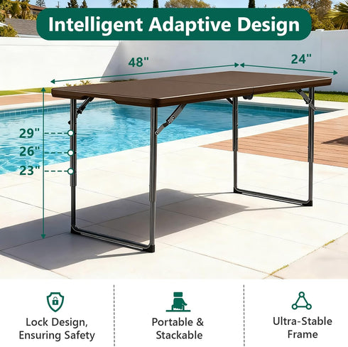 48" 24" Folding Table x - Heavy Duty Fold-in-Half Plastic Table with Adjustable Height, Portable Utility Tables