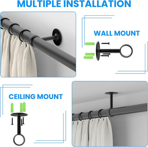 SDTC Tech 1-1/4 Inch Curtain Rod Ceiling-Mount Bracket - Stainless Steel Flange Rod Holder with Matching Screws, Black