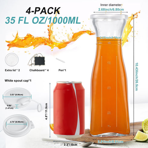 1 4 (6 1 Ritayedet Glass Carafe, Liter Carafe for Mimosa Bar, Pcs, Square Pitcher with Lid and Spout, Drink Dispenser