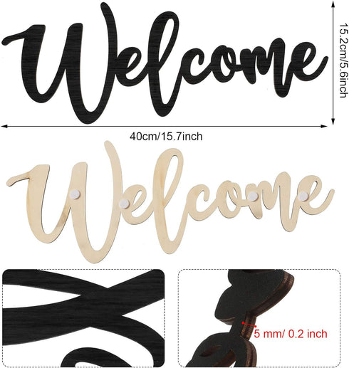Jetec Wood Cutout Welcome Sign, Rustic Wall Decor for Front Door, Wood Art Sign, 15.7 x 6 Inches, Black
