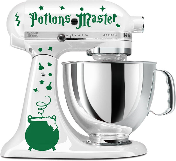 Potions Master Wizard Cauldron Green Vinyl Decal Set Stand Mixer Witches Wicca Mage