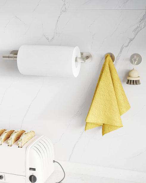 Under Cabinet Paper Towel Holder, Self Adhesive or Wall Mounted SUS304 Stainless Steel for Kitchen & Bathroom (2 Towel