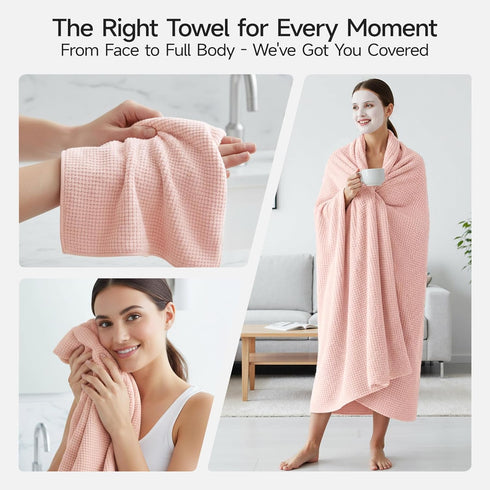 Set 8 2 35x70, 2 14x30, 4 14x14, REDKISS Pink Towel of - Ultra Soft Microfiber, Contains Large Bath Hand Washcloths