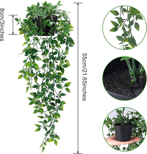Whonline Fake Hanging Plants, Artificial Small Potted Plants for Indoor Outdoor Aesthetic Decor - 1 Pack
