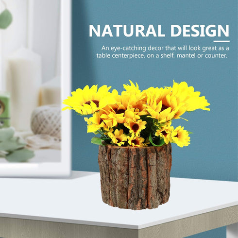 Yardwe Wooden Flower Pot - 3PCS Bark Vase Rustic Country Style Flower Planter, 10x10x10cm