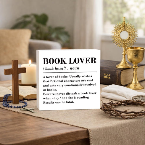 corner wind Book Lover Sign, Book Lover Definition Wood Sign, Rustic Box Sign Decor Tabletop, Book Worm Decor, Home