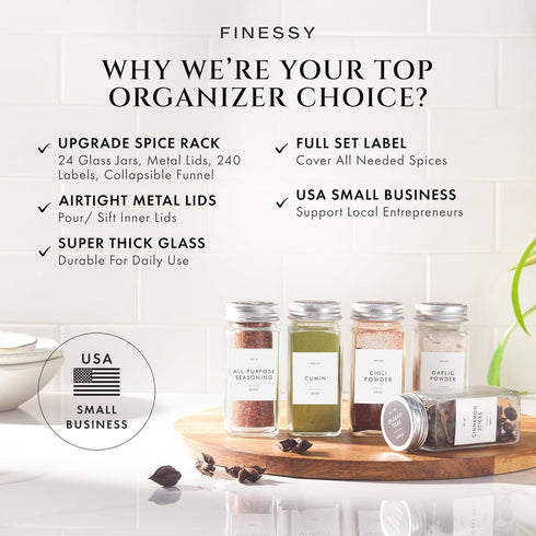 24 Pack Set, 4oz Glass Spice Jars with Labels with Metal Lids and Shakers Minimalist Small Clear Empty Spice Bottles