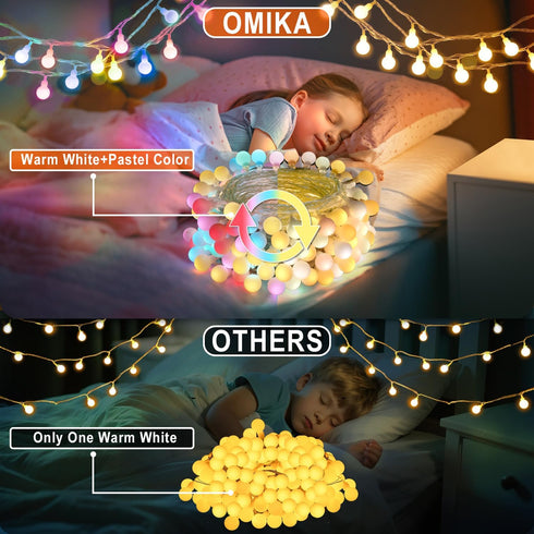 50FT 150 OMIKA Connectable Globe String Lights Outdoor Waterproof, LED Fairy Lights with Remote Timer, Multicolor