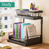 Under Sink Organizer, Metal 2 Tier Storage Basket, Slide Out Cabinet Organizer Shelf for Kitchen and Bathroom, Black
