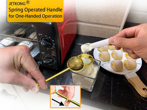 JETKONG Baker's Dusting Wand for Sugar, Flour, and Spices, Stainless Steel Shaker Duster Sifter, Set of 2 (Gold)