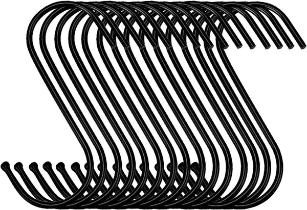 30 Pack Heavy Duty Black S Hooks Steel Hanging Hooks for Kitchen Pot Rack, Closet, Hanging Pan, Cups, Jeans, Plant