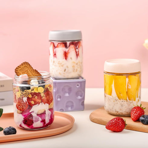 6-pack 16 oz YUNCANG Overnight Oats Containers with Airtight Lids, Wide Mouth Mason Salad jars, Glass Food Storage