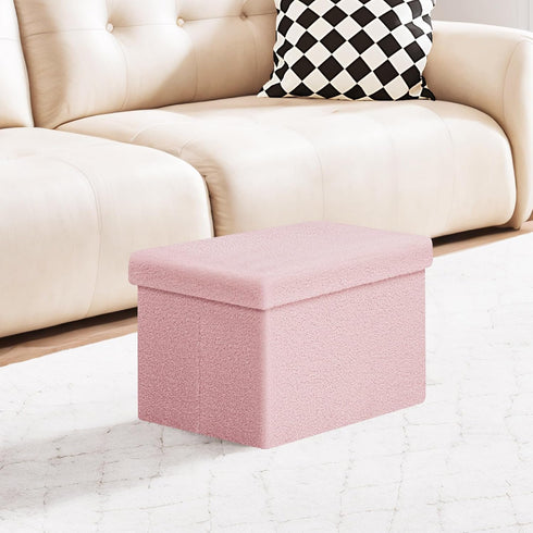 16.5L 12.6W 12.6H PINPLUS Sherpa Storage Ottoman Footrest Stool - Plush Foldable Cube with Hidden Compartment