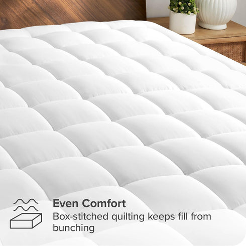 Bare Home Queen Mattress Topper, Cotton Top Fitted Mattress Cover, Cooling Breathable Air Flow, Soft Noiseless Mattress