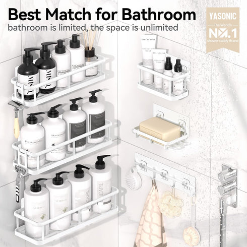 6 Pack 12 YASONIC Shower Caddy, Large Capacity shower organizer with Soap Holder and Hooks, Rustproof Shelves
