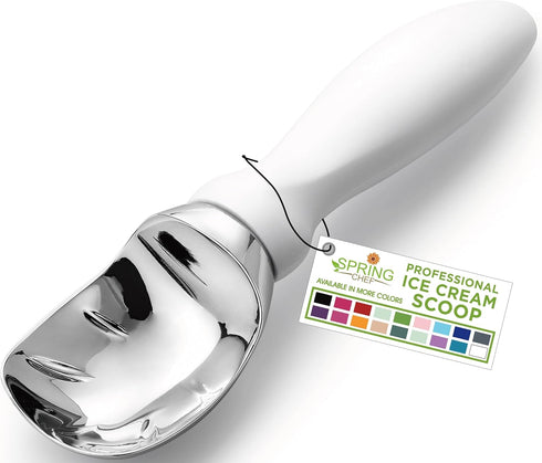 Spring Chef White Commercial Ice Cream Scoop with Comfortable Handle - Heavy