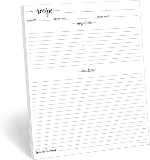 321Done Recipe Paper 8.5x11 White, 50-Pack, Full Page Blank Recipe Paper for Your Own Recipes