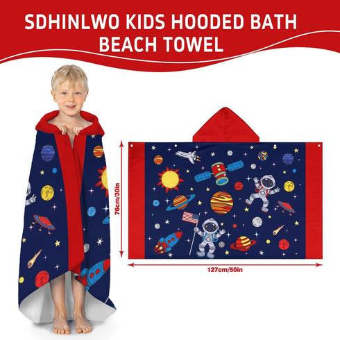 sdhinlwo 30"x50" Thickened Hooded Towels for Kids Suitable Girls Boys Kids Bath Towels, Super Absorbent, Space Universe
