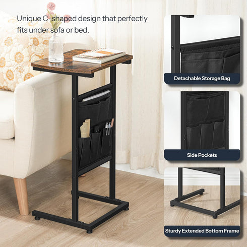28.3" BF40SF01 HOOBRO C Shaped End Table, Side Table for Small Spaces, Couch Table with Storage Bag, Slide Under Sofa